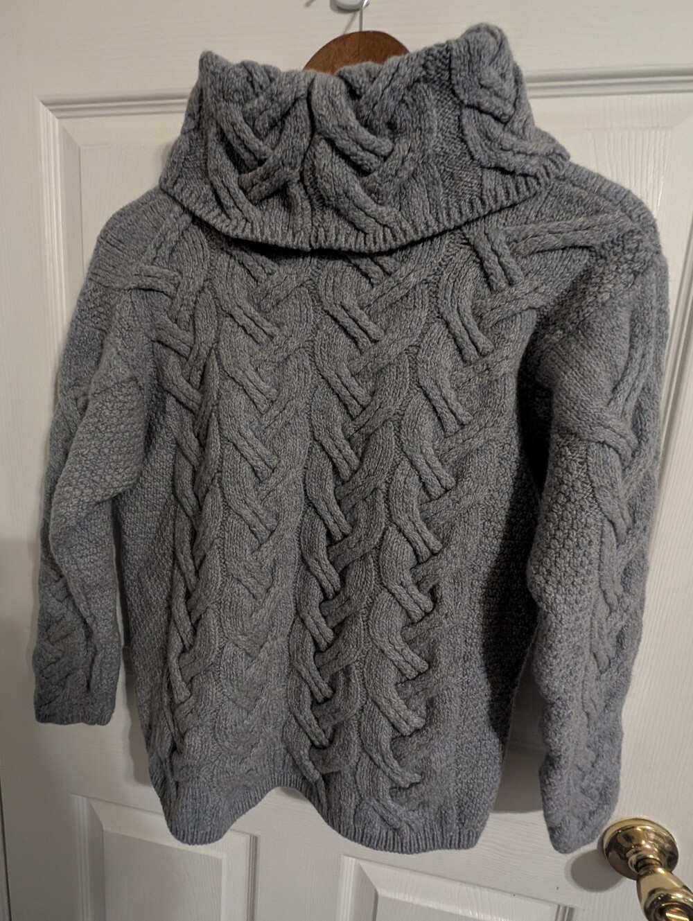 Aran Sweater Market Womens Sweater Blue Wool Cable Knit Turtleneck Size Large